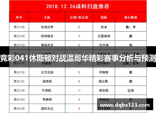 竞彩041休斯顿对战温哥华精彩赛事分析与预测